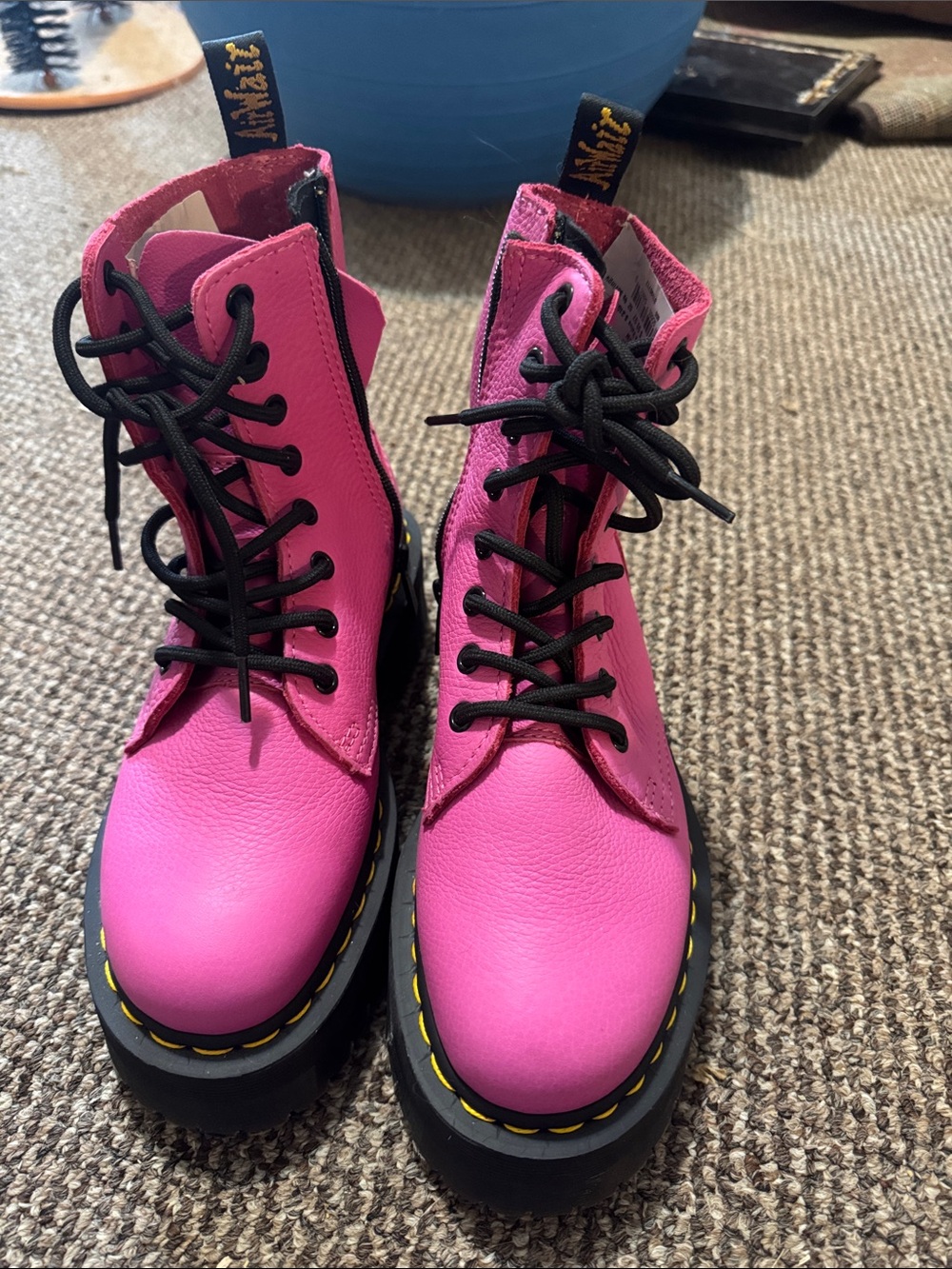 Dr. Martens Pink Leather Lace-Up Platform Boots